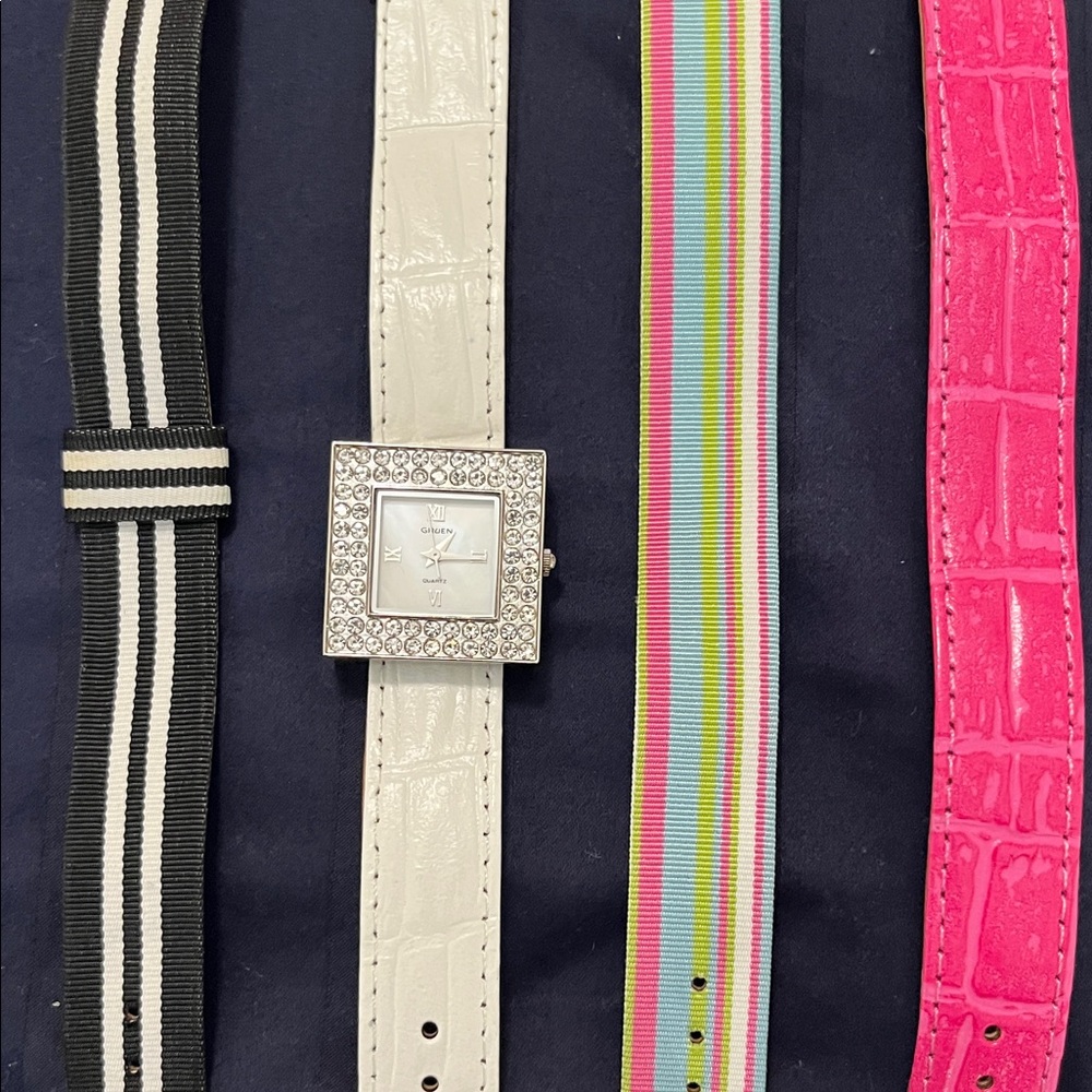 Gruen Silvertone Square Watch‎ with Interchangeable Leather Straps